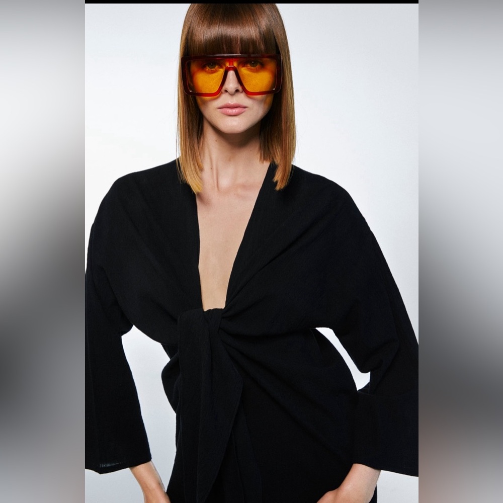 Zara Rustic Tie-Up Black Kaftan Size M-L